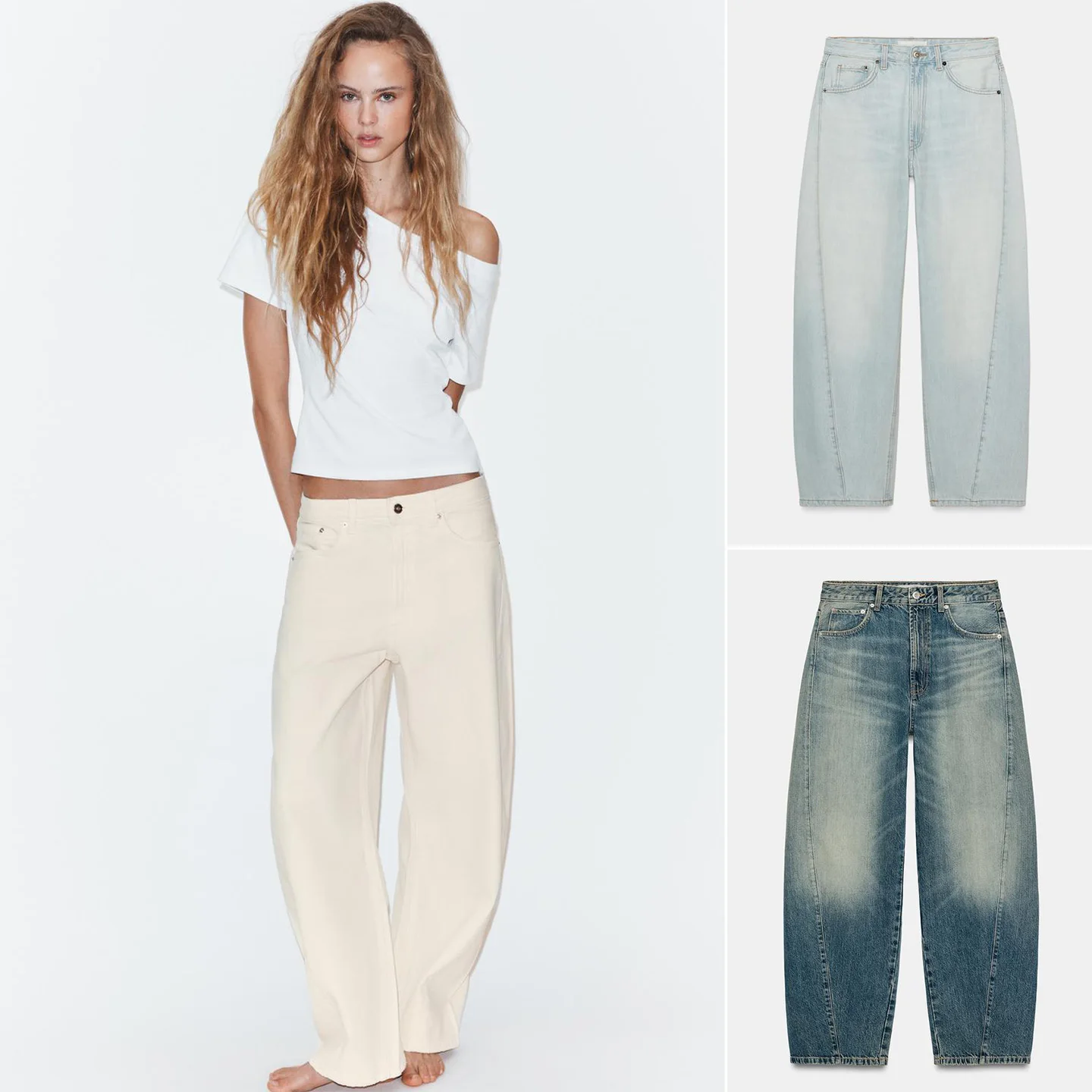 

Spring New Women's Loose Fit Zipper Twisted Stitching Balloon Denim Jeans mid Waist Ladies Casual Polyester Fiber No Stretch