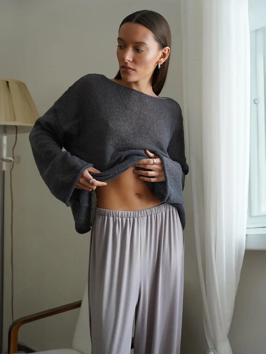 

New Chic Casual Knitted Pullovers Women‘s Round-Neck Long Sleeve See Through Loose Sweater 2025 Autumn Fashion Elegant Pullovers