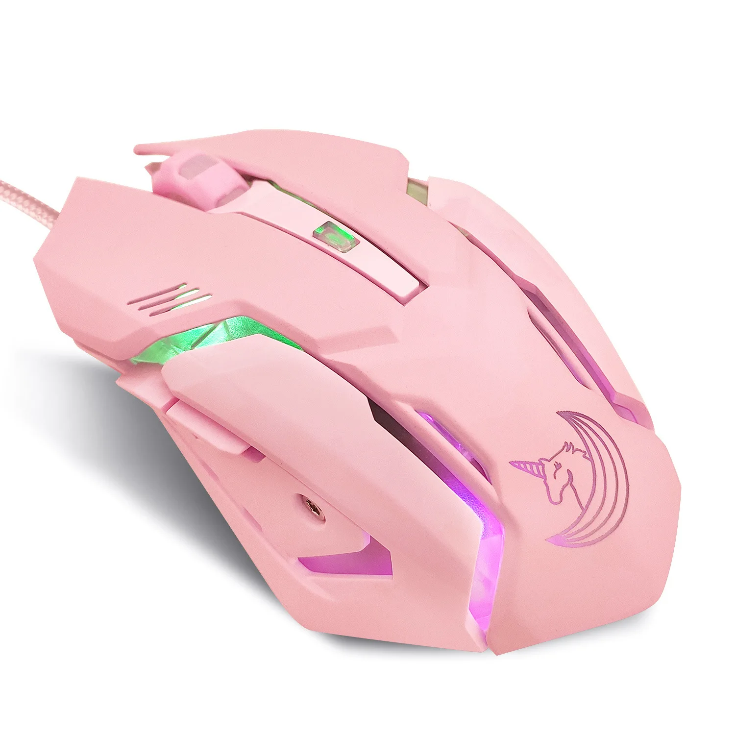 pink cute rainbow horse seven key esports mouse colorful glowing USB wired gaming mouse Creative gifts