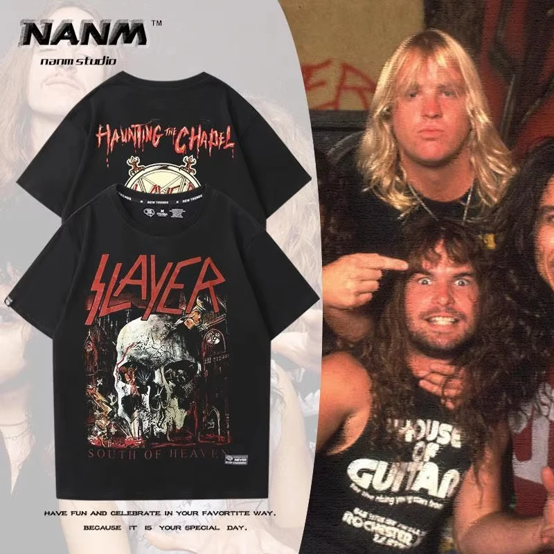 

Slayer Band Street Inspired Хип-Хоп Рок Хит-Метал Рэп Уличная Культура Хлопковая Футболка Свободная Повседневная Футболка Мужчины Женщины Короткие
