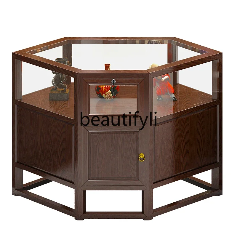 

X Chinese Style Solid Wood Museum Display Cabinet Jewelry Stone Glass Display Cabinet