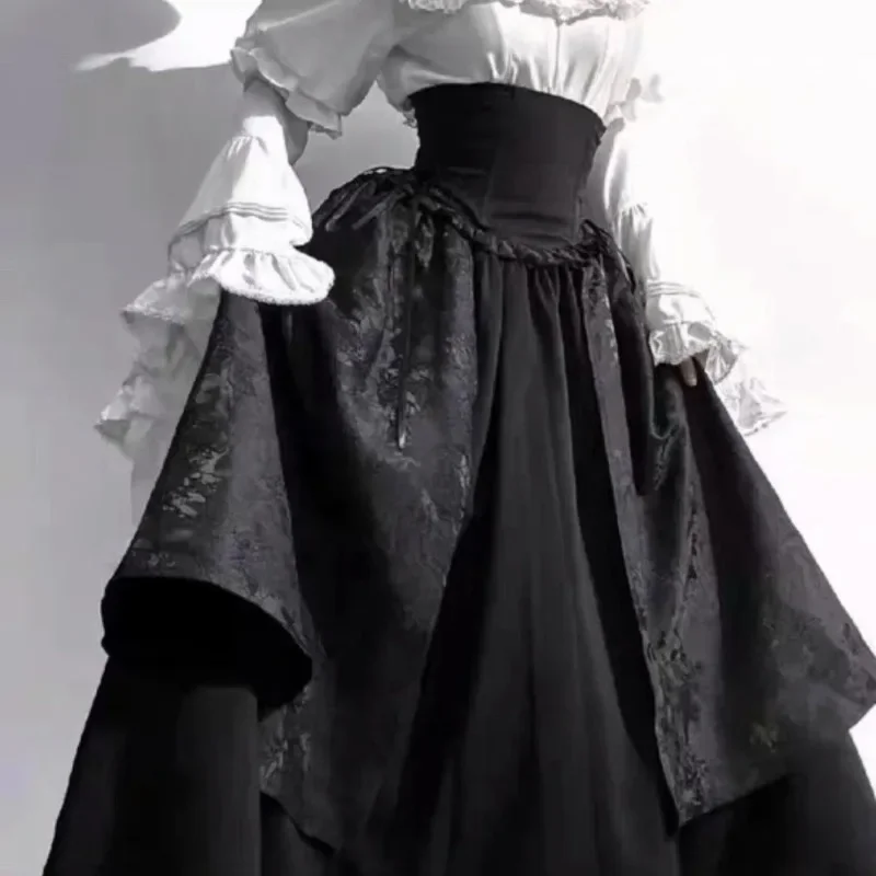 Ropa gótica oscura de Lolita para mujer, blusas elegantes Y2k Vintage blancas de manga larga, camisa ajustada con volantes, faldas para mujer 2025