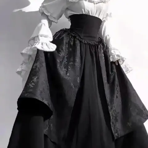 Lolita Gothic Dark Academia Clothes Elegant Y2k Vintage White Long Sleeve Blouses 2025 New Ruffles Slim Fit Shirt Women Skirts