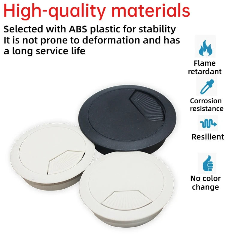 5PCS 50mm 53mm 60mm Thread Desk Wire Hole Cover ABS Plastic Round Cable Box Line Hole Cover Office Computer Table Decorative