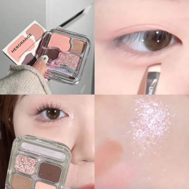 Paleta Cieni do Powiek 4 Kolory Różowo-Pomarańczowa Niska Saturacja Efekt Dymu Paleta Różowa Rozświetlająca Konturowanie Połysk Pigmenty do Makijażu Oczu