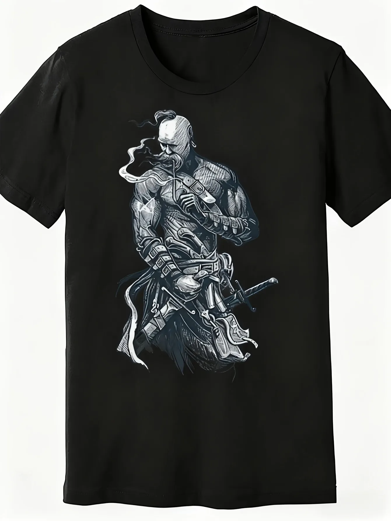 Men's Ukrainian Cossack Warrior T Shirt, Traditional Holiday Shoppers Streetwear Fashion Cartoon Print, Breathable Material, Round Neck, , Ideal for Casual Sport And Cultural Pride, Same Style for Men And