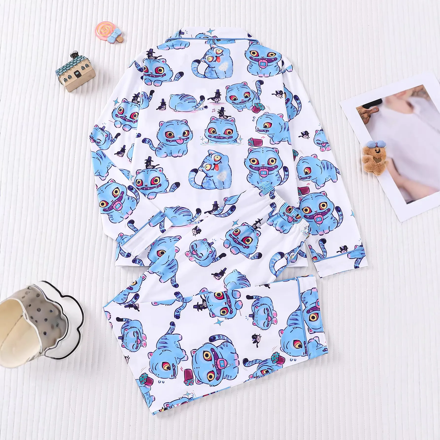 Kids Pajamas Set Long Sleeve Shirt Pants Cotton Cartoon Printing Girls' Boys Cardigan Sleepwear Loungewear Children's Pyjama