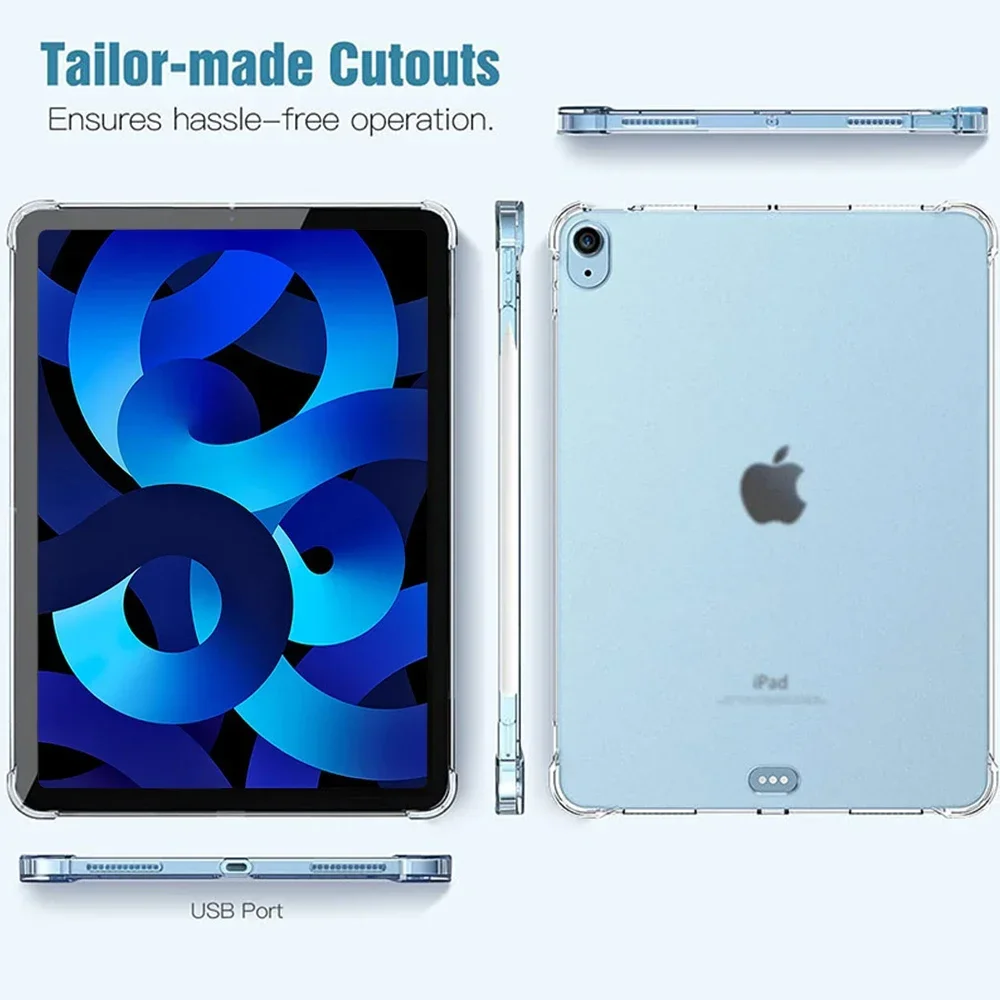 Coque fine transparente en silicone TPU souple, étui pour iPad Air 5, inspectés génération, A2589, A2591, 10.9, 2022