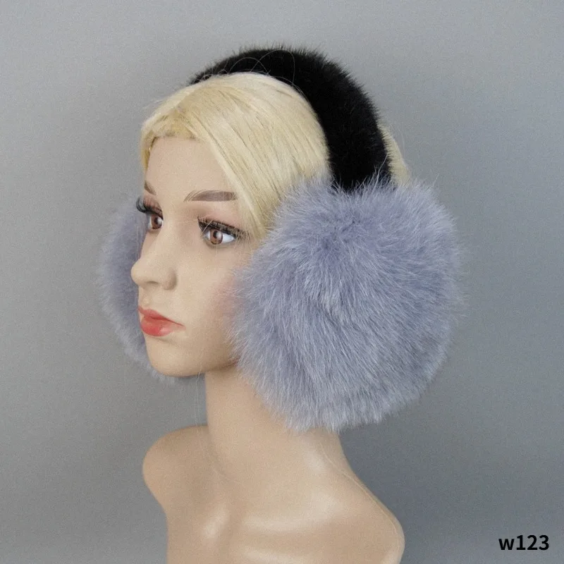 Luxurious Women Winter 100% Natural Fox Fur Earmuffs Plush Warm Big Pompoms Fox Fur Ear Muffs Girls Fluffy Real Mink Fur Earflap