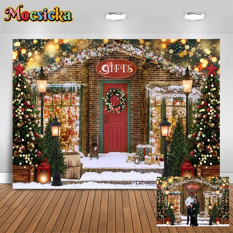

Mocsicka Photography Backgrounds Christmas Party New Year's Eve Xmas Tree Log Cabin Family Portraits Kids Portraits Banner Photo