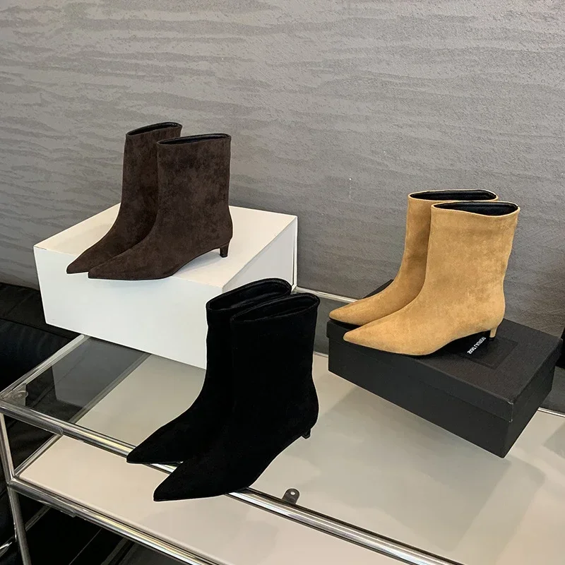 أزياء قطيع السيدات الجوارب القصيرة الحديثة مع كعب منخفض أشار تو الأحذية مصمم الانزلاق على أحذية النساء حذاء من الجلد الأحذية #3