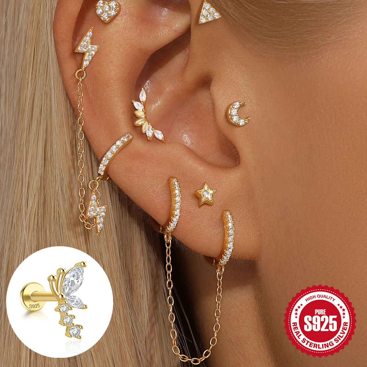 

BOAKO Pierced Earring 925 Sterling Silver Butterfly/Lotus Flower Earrings Fashion Personality Jewelry Versatile Ladies