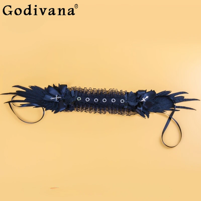 Fascia per capelli con ali incrociate in bianco e nero per ragazze Lolita Accessori per capelli dal design originale Fascia per capelli stile ragazza calda punk gotico da donna