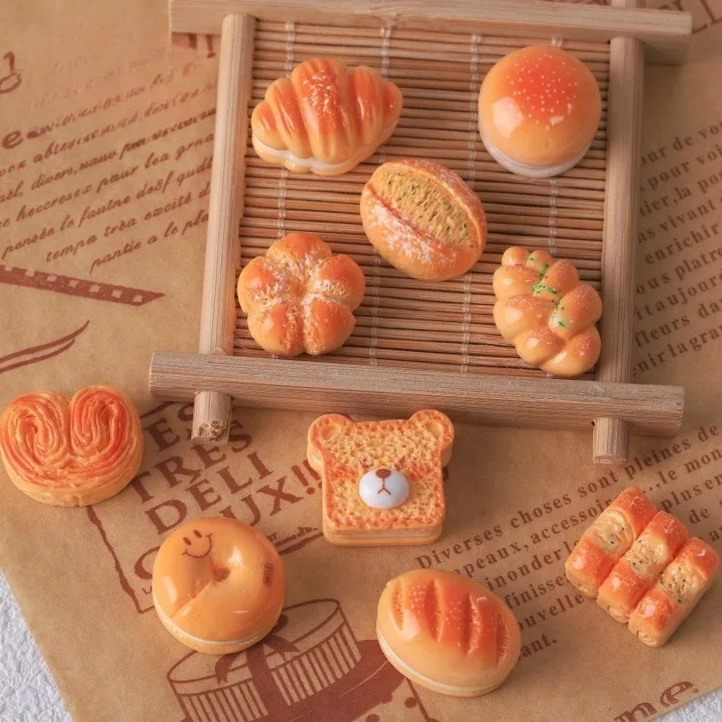 10Pcs Miniature Fake Bread Resin Cabochon Flatbacks, DIY Craft Supplies for Phone Decoration & Hair Bow Embellishments