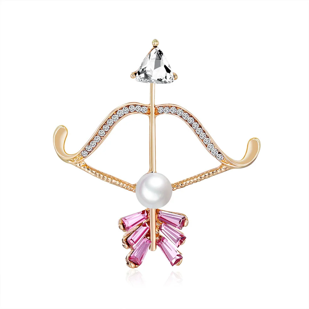 Dan Run New Korean Style Pink Diamond Embedded Pearl Brooch Creative Arrow Alloy Rhinestone Glass Brooch Flower Jewelry