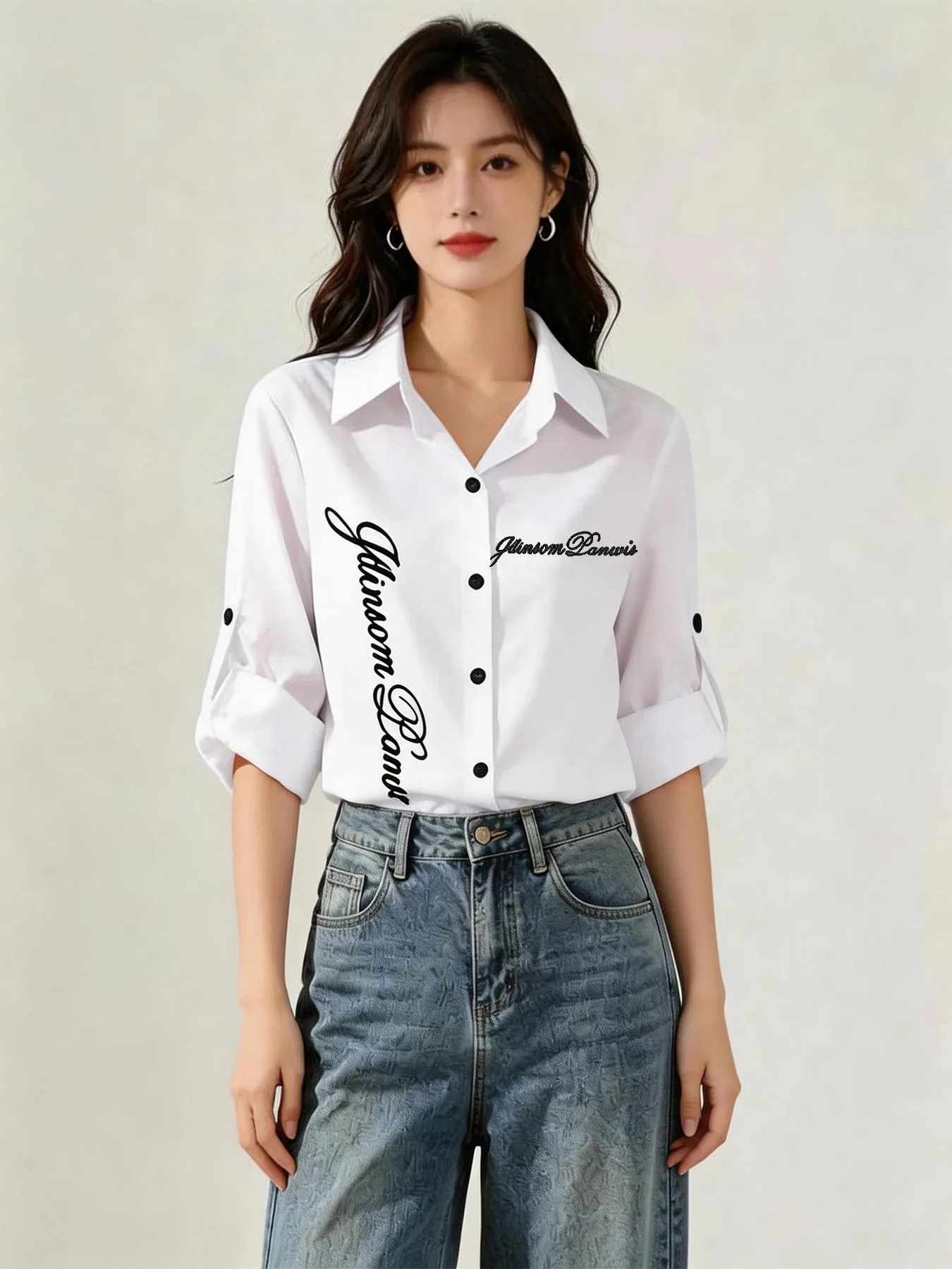 White shirt fashion long/short sleeve shirt two letters printing is prevented bask in clothes ladies leisure coat
