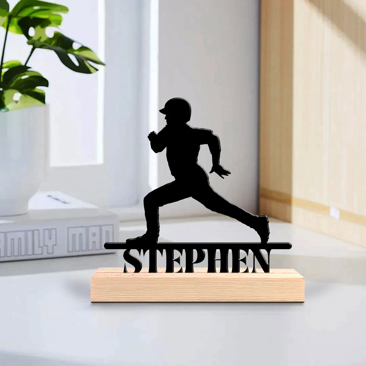 1pc Personalized Iron Desktop Ornament Custom Content Equipped with Wooden Base New Home Gift for Friends,Decorative Ornaments