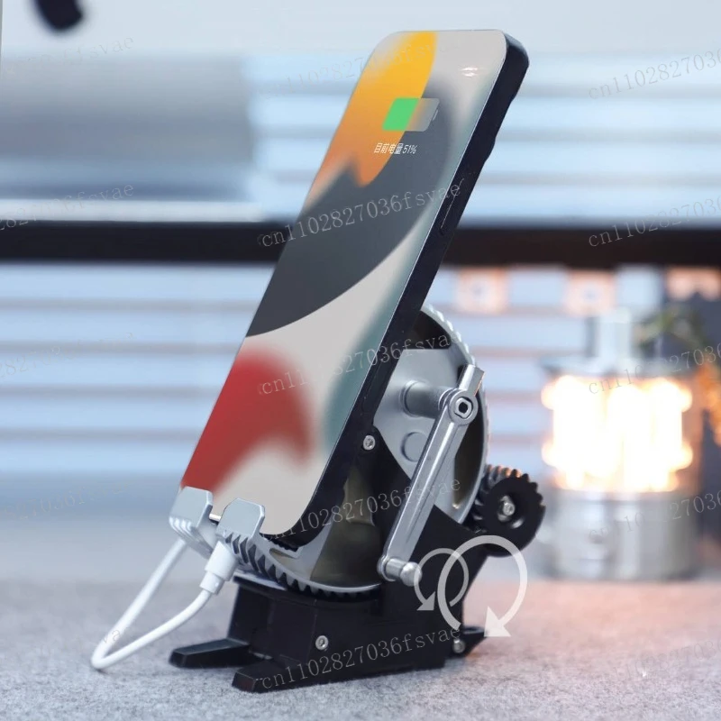 

All-metal Mechanical Alloy Serrated, Knob Gear Hand Crank Power Generation Mobile Phone Holder