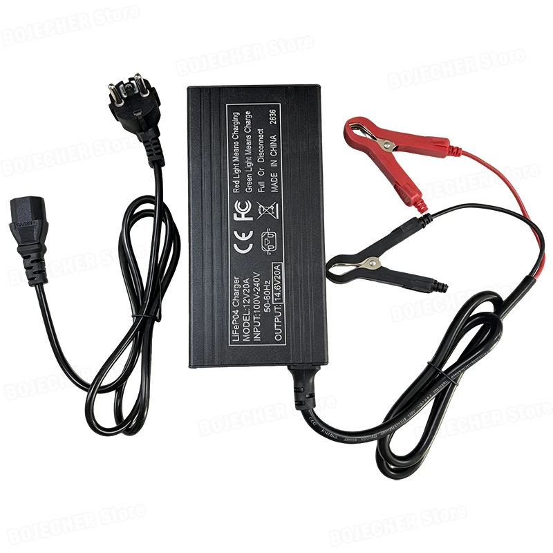 14.6V 20A Lifepo4 Battery Charger High Power Charger For Lithium iron Phosphate Battery Pack 100V-240V 12V Smart Charger EU Plug