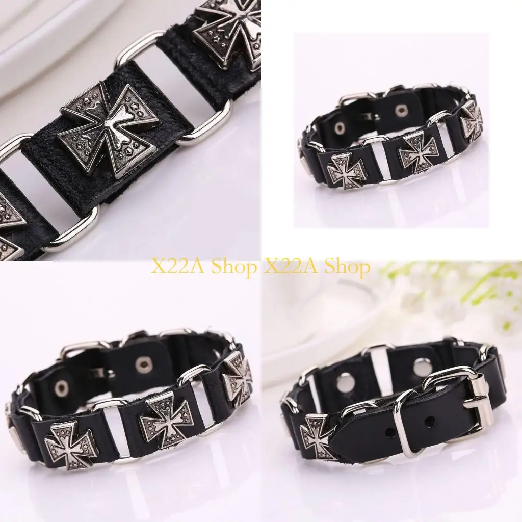 

Уникальный мужской регулируемый кожаный ремешок в стиле панк, металлический браслет с перекрестной манжетой на запястье