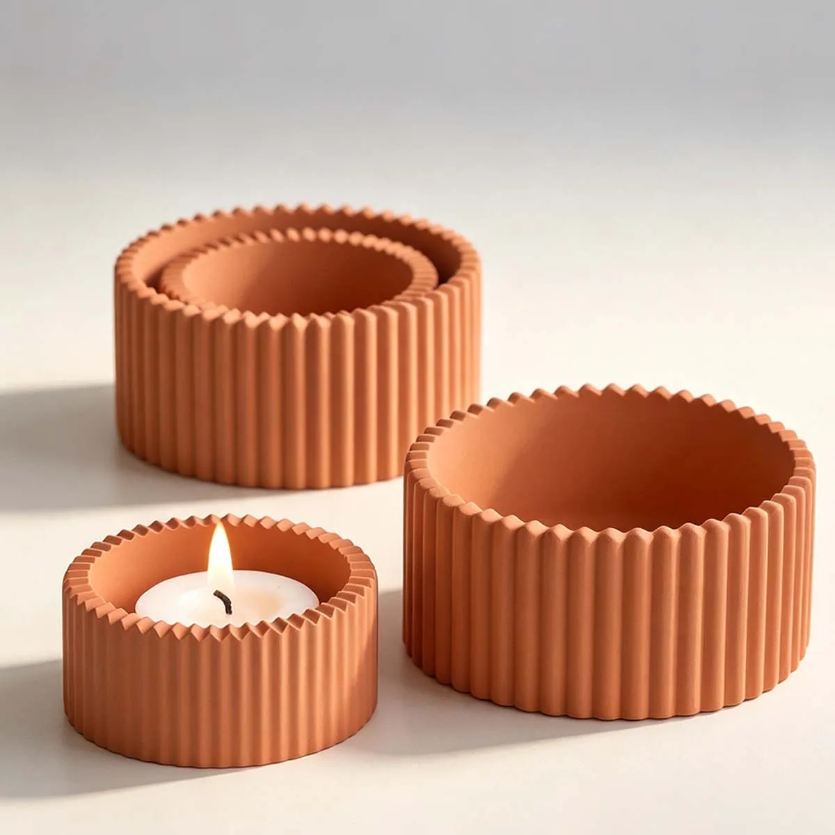 Round Candle Jar Silicone Mold DIY Striped Flowerpot Storage Box Crafts Making Plaster Resin Casting Molds Home Desktop Decor