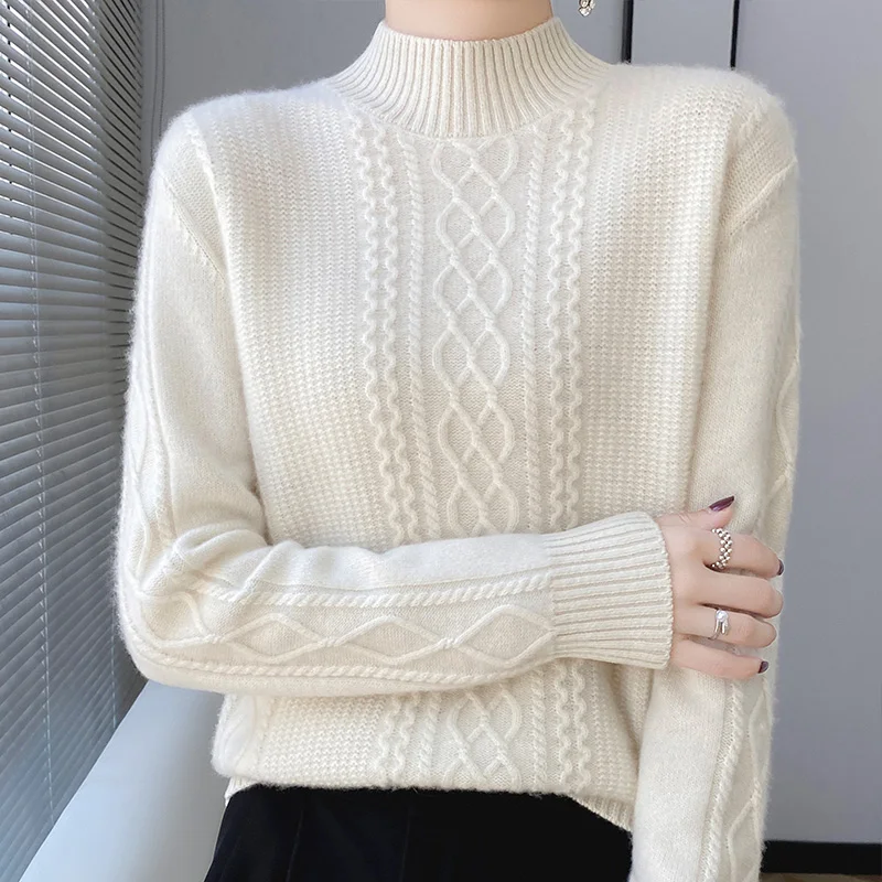 2023 New Autumn Winter Cashmere Sweater Women Cashmere Mock Neck Knitted Pullover Cashmere Sweater Soft Women's