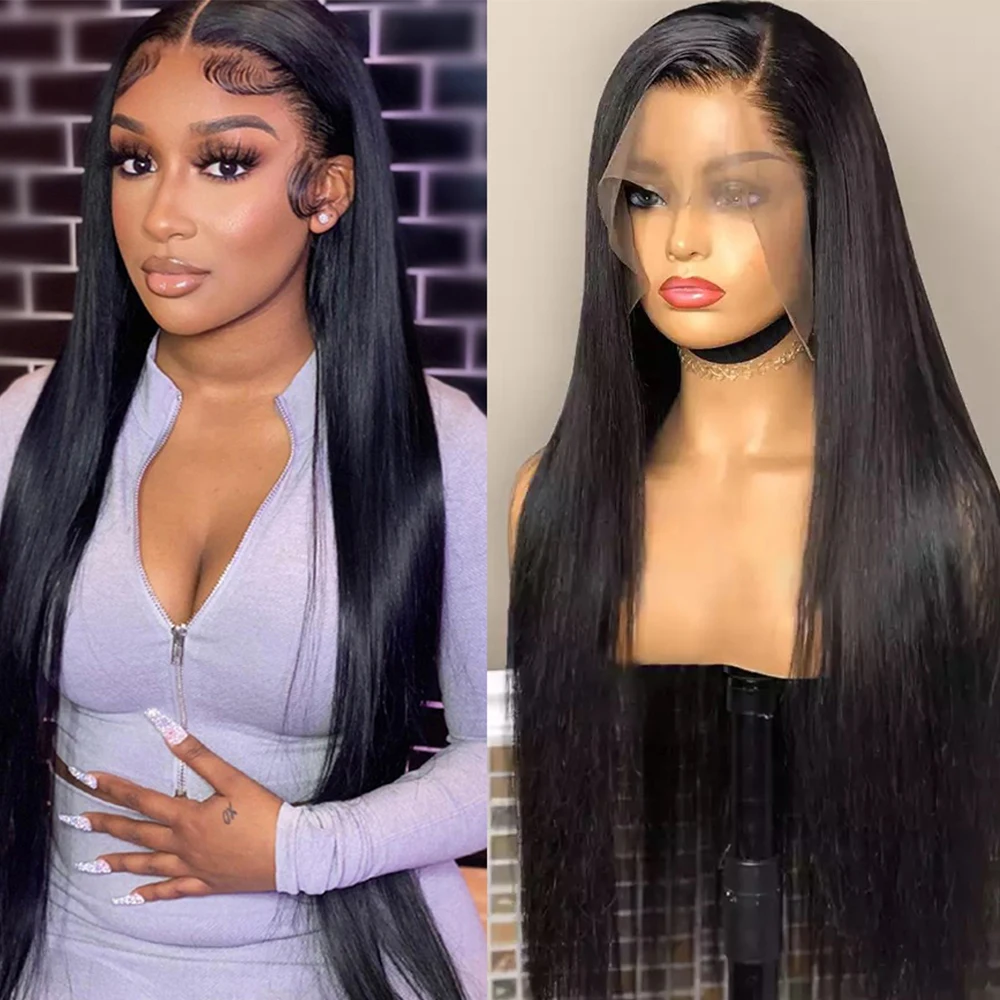 14~24 Inch Mink Straight Human Hair Wig 200 Density Remy Hair Lace Front Wig  Lace Closure Wigs For Women