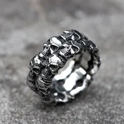 NEW Men's 316L stainless steel rings Unique Skull ring Vintage Aegishjalmur PUNK Jewelry Gifts free shipping