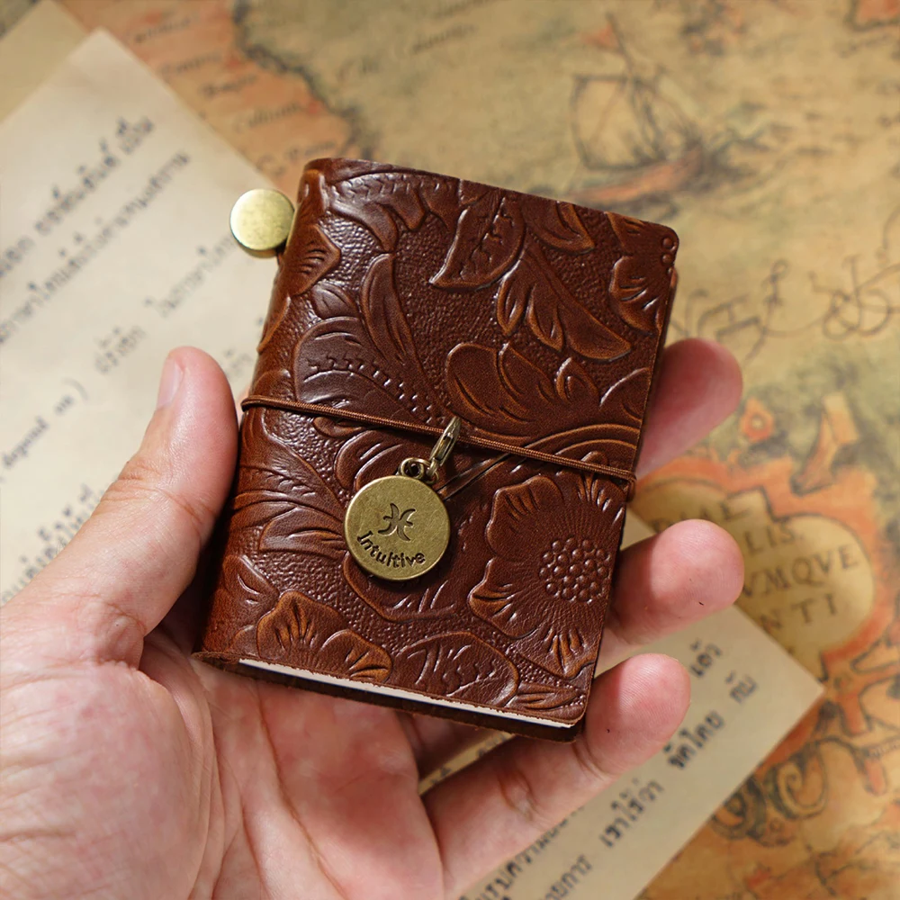 100% Genuine Leather Pocket Notebook Handmade Vintage Cowhide Diary Journal Sketchbook Planner Notepad Mini Travel Notebook