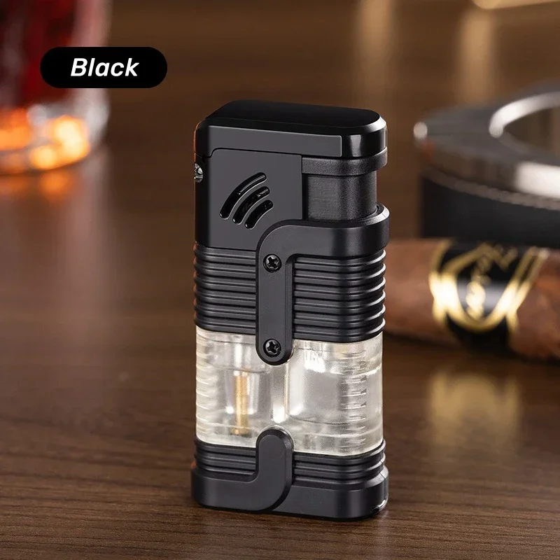 Windproof Three Flame Inflatable Lighter Butane Gas Lighter Outdoor Convenient Igniter with Cigar Knife Men's Gift