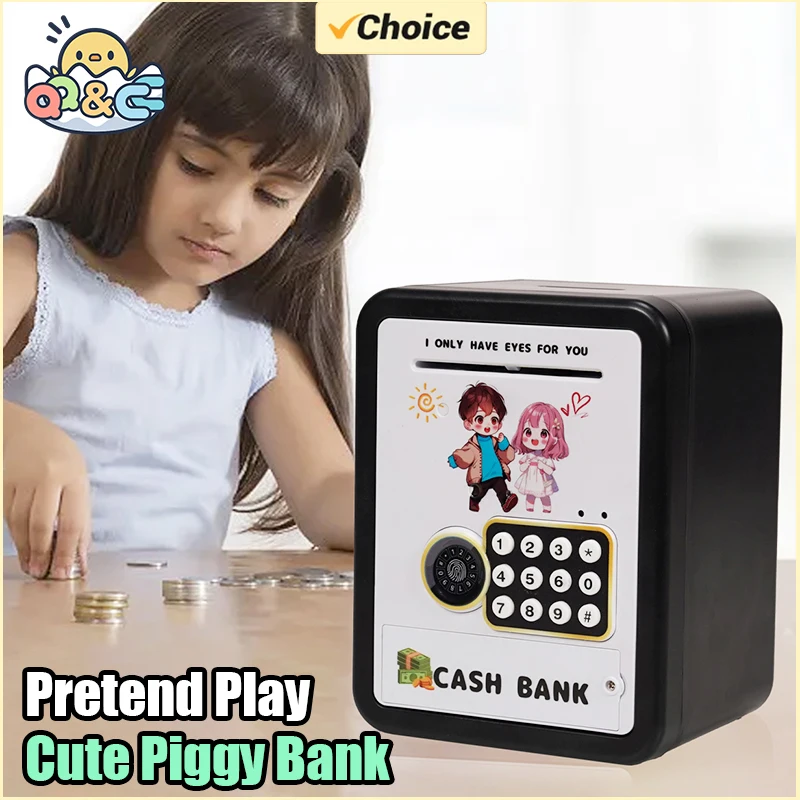 

Piggy Bank Cartoon Password Fingerprint Unlock Electric Coin Box with Music Education Toys for Children Kids Christmas Gifts