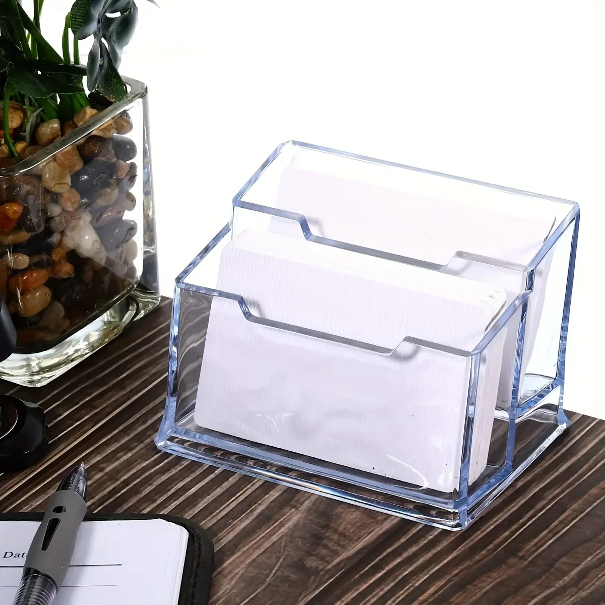 1pc Transparent Acrylic Business Card Holder, 2-layer High-quality Transparent Acrylic Office Desk Business Card Holder