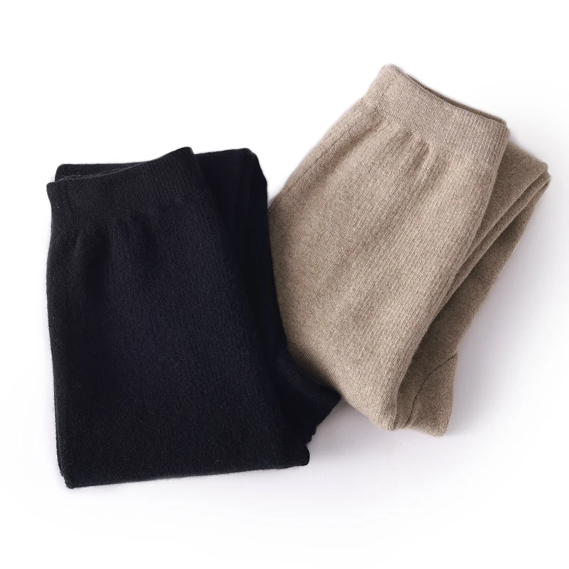 Women's high-waisted, seamless, warm, and stylish cashmere knit pants