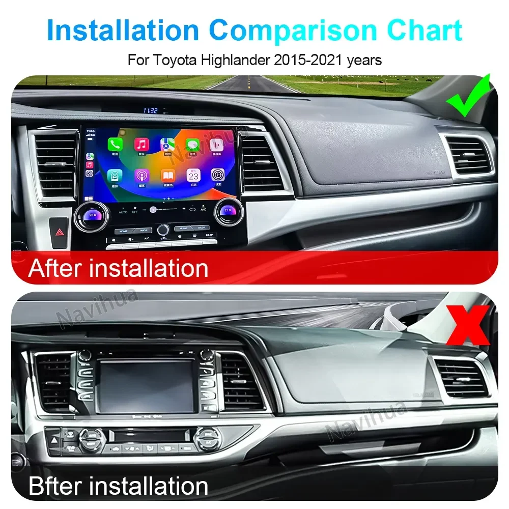 NaviHua New 12.6 Inch Multimedia Android Car Radio For Toyota Highlander 2015 2021 Head Unit Monitor Carplay Navigation Upgrade