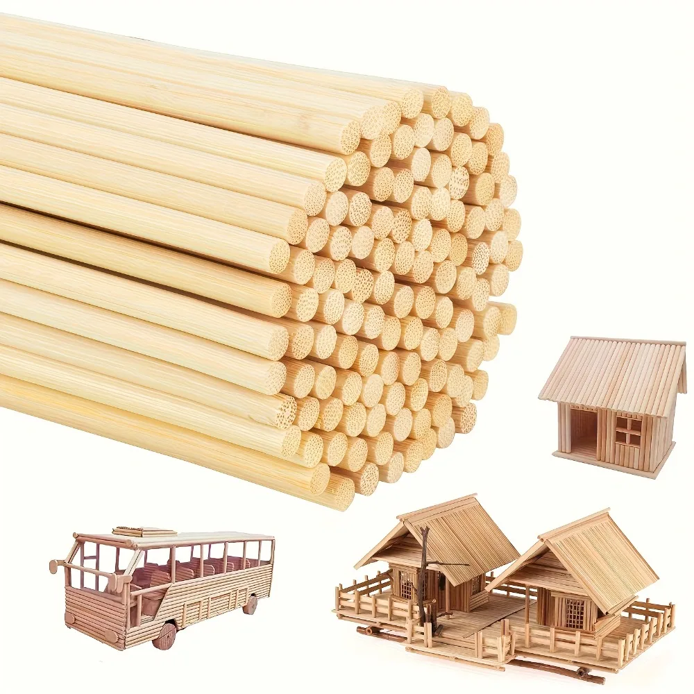 100pcs Wood Dowel Rods for Crafting, Unfinished Hardwood Macrame Sticks, for DIY Projects, Wedding Ribbon Wands, Wood Crafts