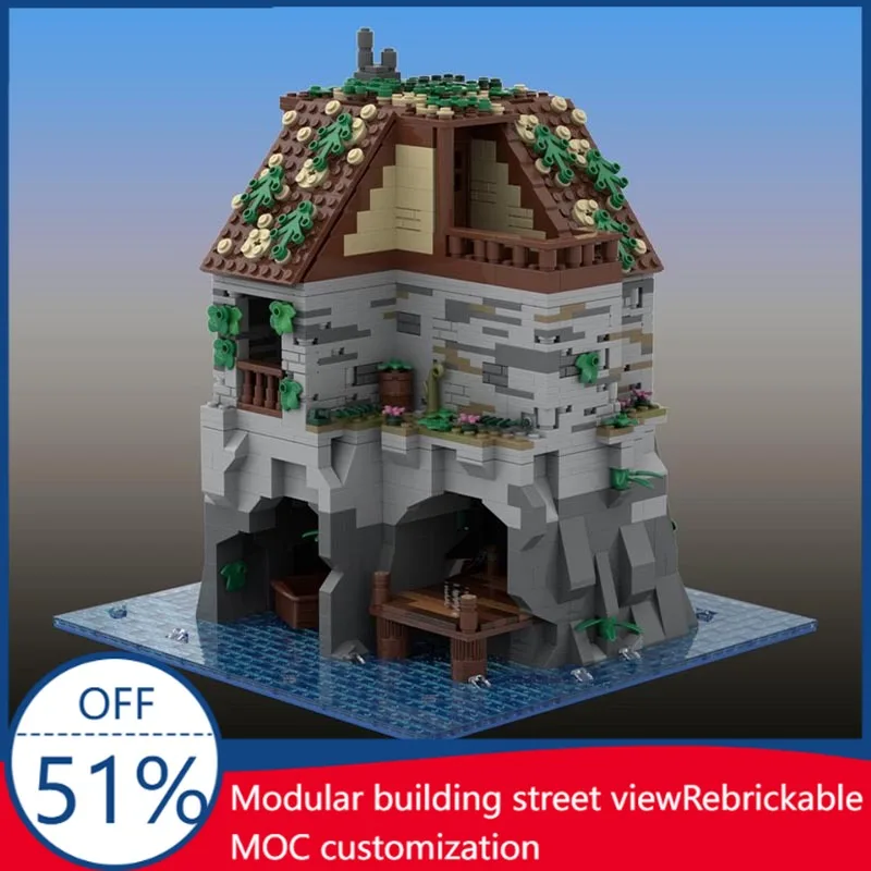 1833 PCS MOC Pirate Island Medieval Coastal Hideout With Dock Modular Building Model Custom Building Blocks DIY Educational Toy