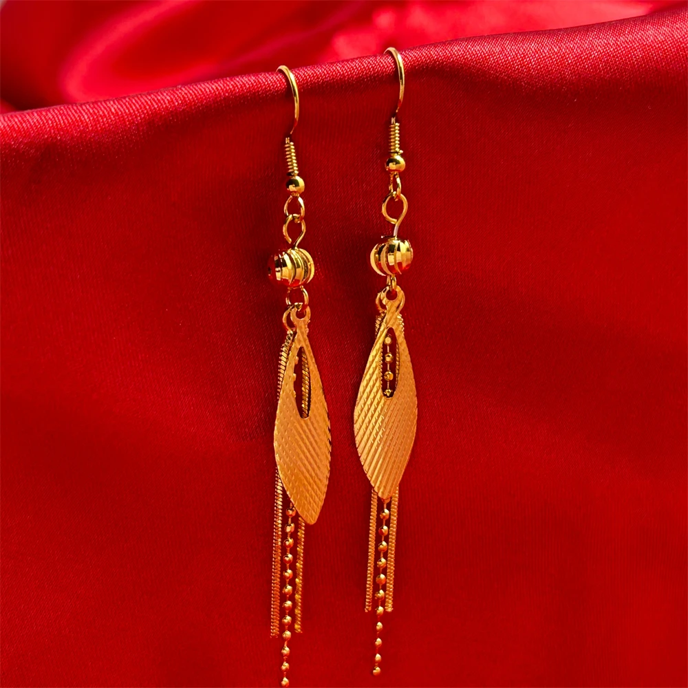 Yellow Gold Plated Long Tassel Drop Earrings for Women Stainless Steel Pendientes Mujer Trendy Jewelry Accessories Party Gifts