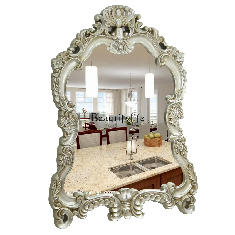 

European antique mirror waterproof decorative dressing bathroom wall-mounted mirror large