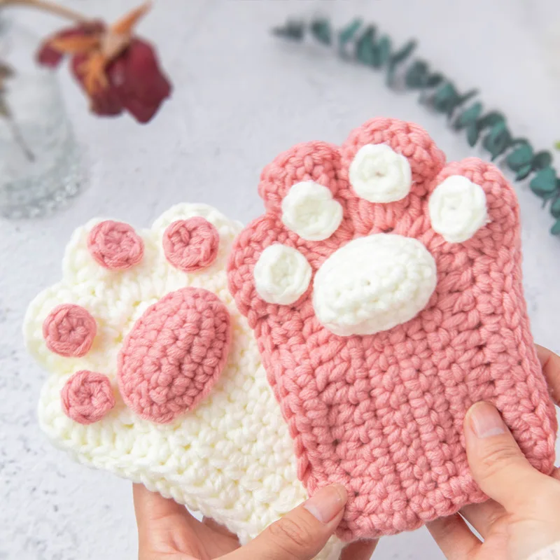 

Набор для вязания крючком своими руками, милые перчатки с кошачьими когтями для взрослых, подарочный материал для влюбленных, упаковка, пряжа с крючком 4 мм