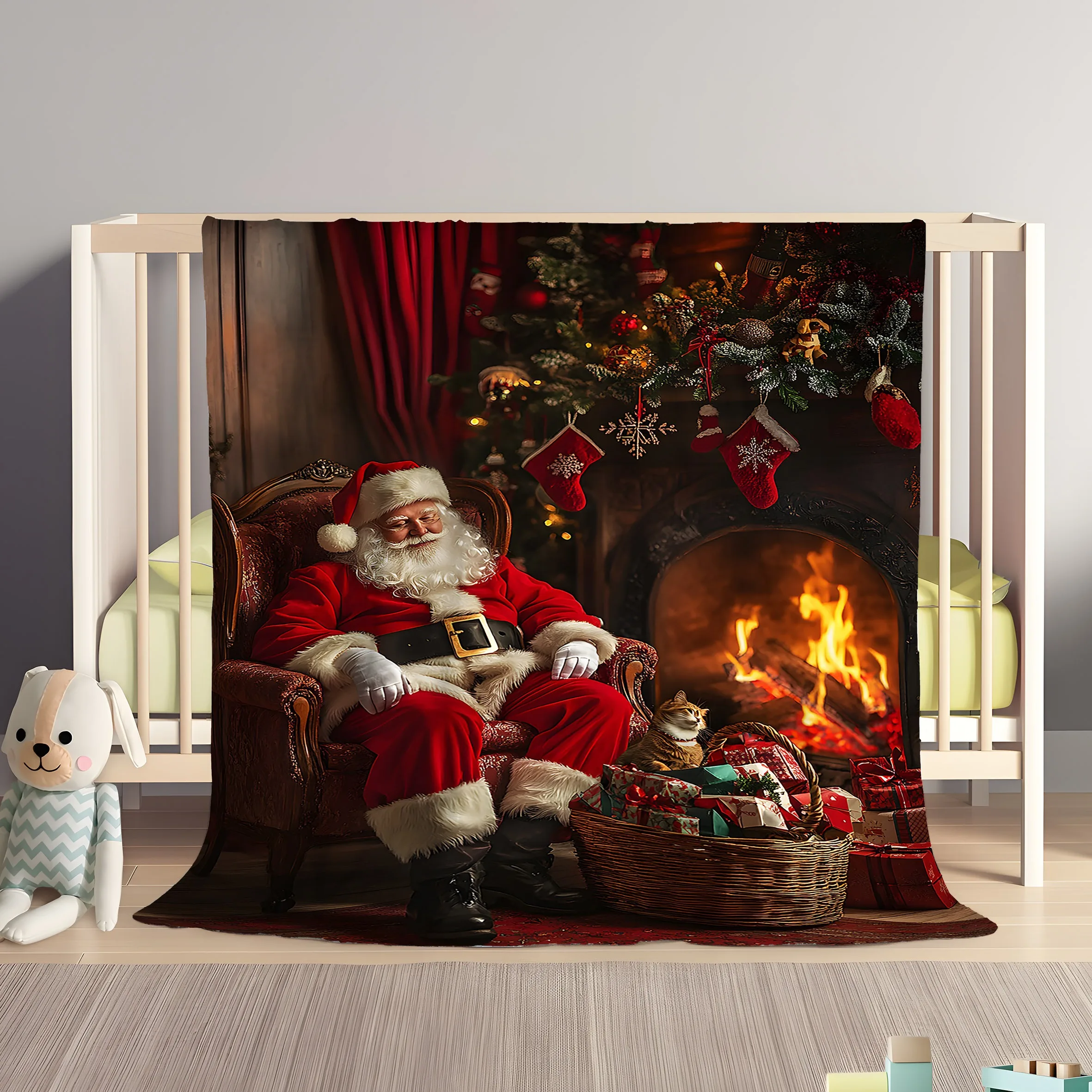

Уютное рождественское одеяло Санта-Клауса и камина, праздничный домашний декор