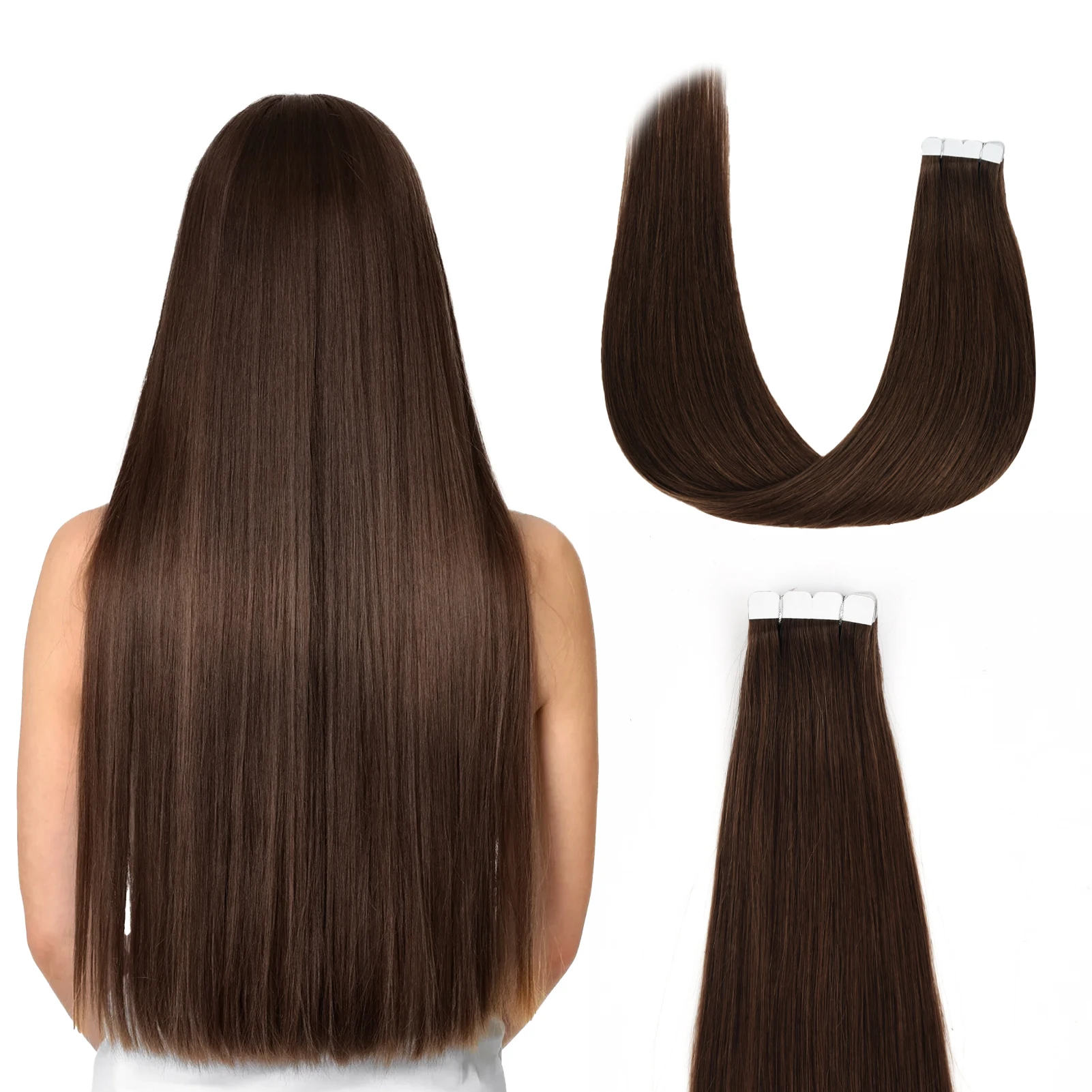 AW 12 \'\'-24\'\' bant içinde insan saçı postiş doğal postişler dikişsiz cilt atkı makinesi Remy Balayage yapışkan bant Ins
