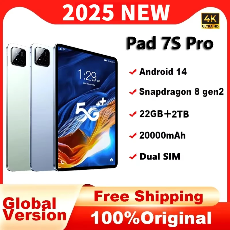 Global Version 2025 Original Pad 7S Pro Tablet PC Android 14 Snapdragon 8 Gen 2 HD 4K Google Play 5G Dual SIM Card WIFI Tablets