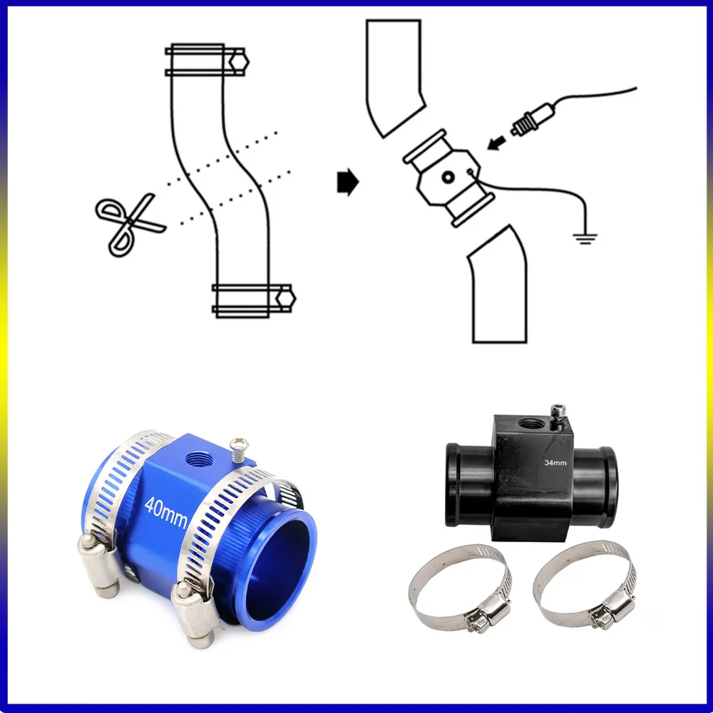 

BLUE BLACK Water Temperature Sensor Head Joint Sensor Radiator Adapter 1/8NPT 12V 24V Digital Water Temperature Gauge Voltmeter