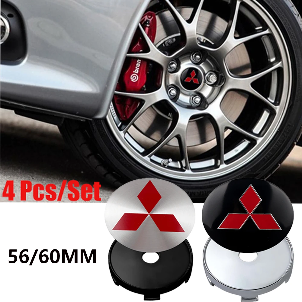 4pcs 56/60mm Cars Hub Caps Car Wheel Center Caps Hubcap Sticker Tire Hub Cover or Mitsubishi Ralliart Space Star Lancer Eclipse