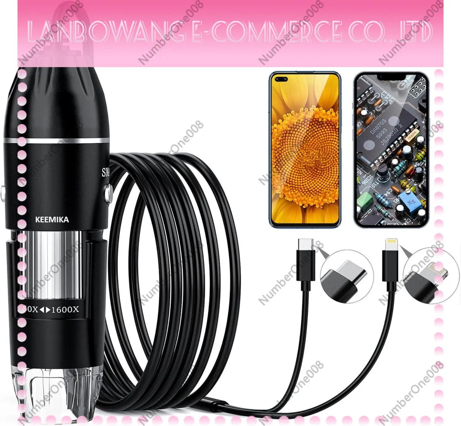 For Apple Android Huawei 2-in-1 Digital Microscope, 1600X HD Magnifier for Mobile Phone Electronics Repair Soldering