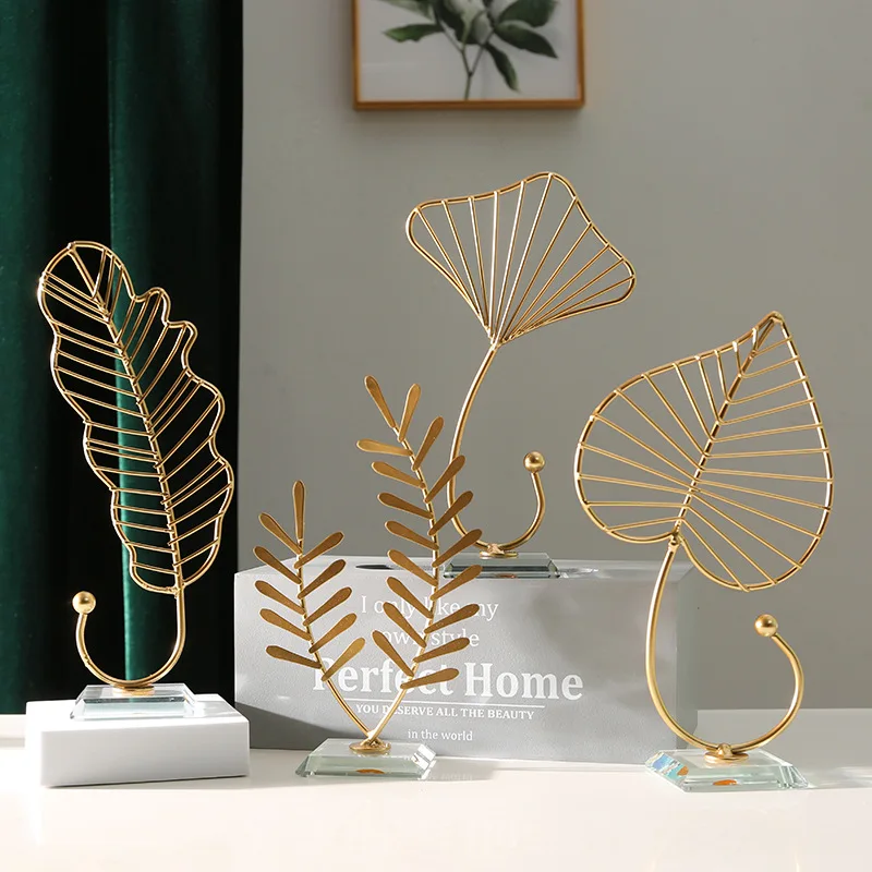 

Nordic Style Ginkgo Leaf Decor - Handmade Metal Leaf for TV Cabinet & Wine Shelf Minimalist Office Desk Accent Modern Home Decor