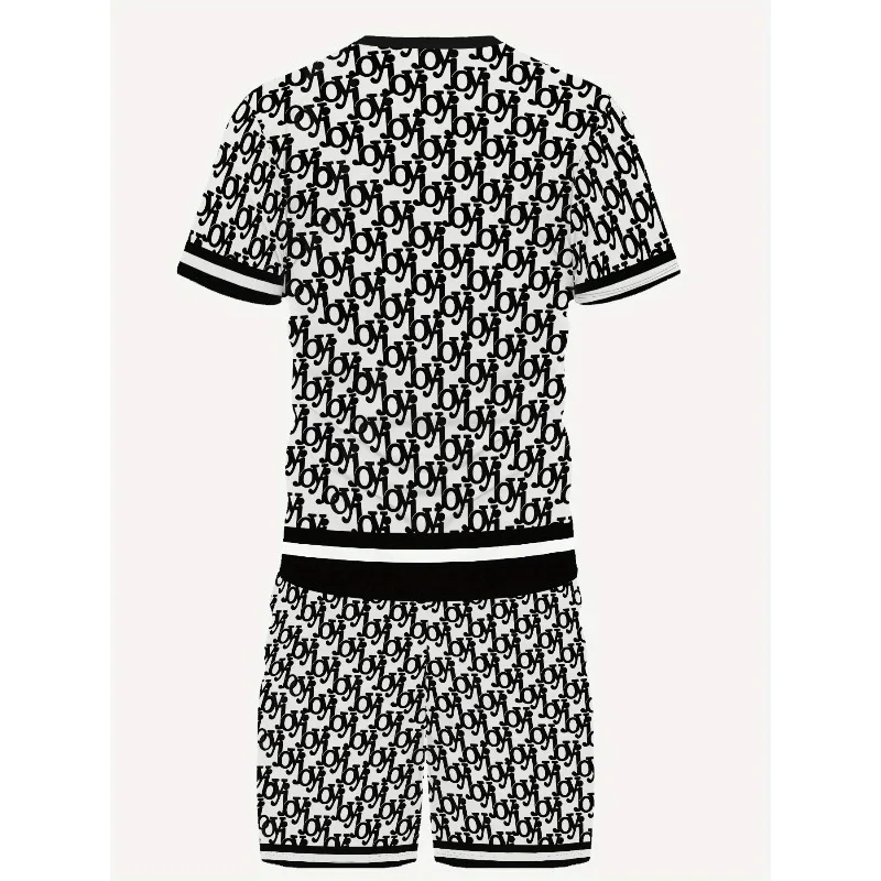 2025 Personalized 3D Printed Summer Round Neck Short Sleeved T-shirt and Shorts Set for Men's Daily Leisure Sports Street Travel