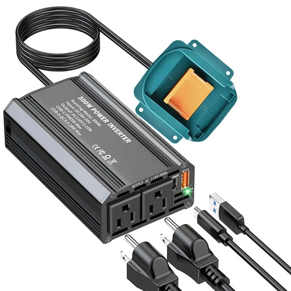 

Car Inverter 18V 300W Inverter Type-C PD65W USB A 18W Portable Mobile Power Converter Inverter