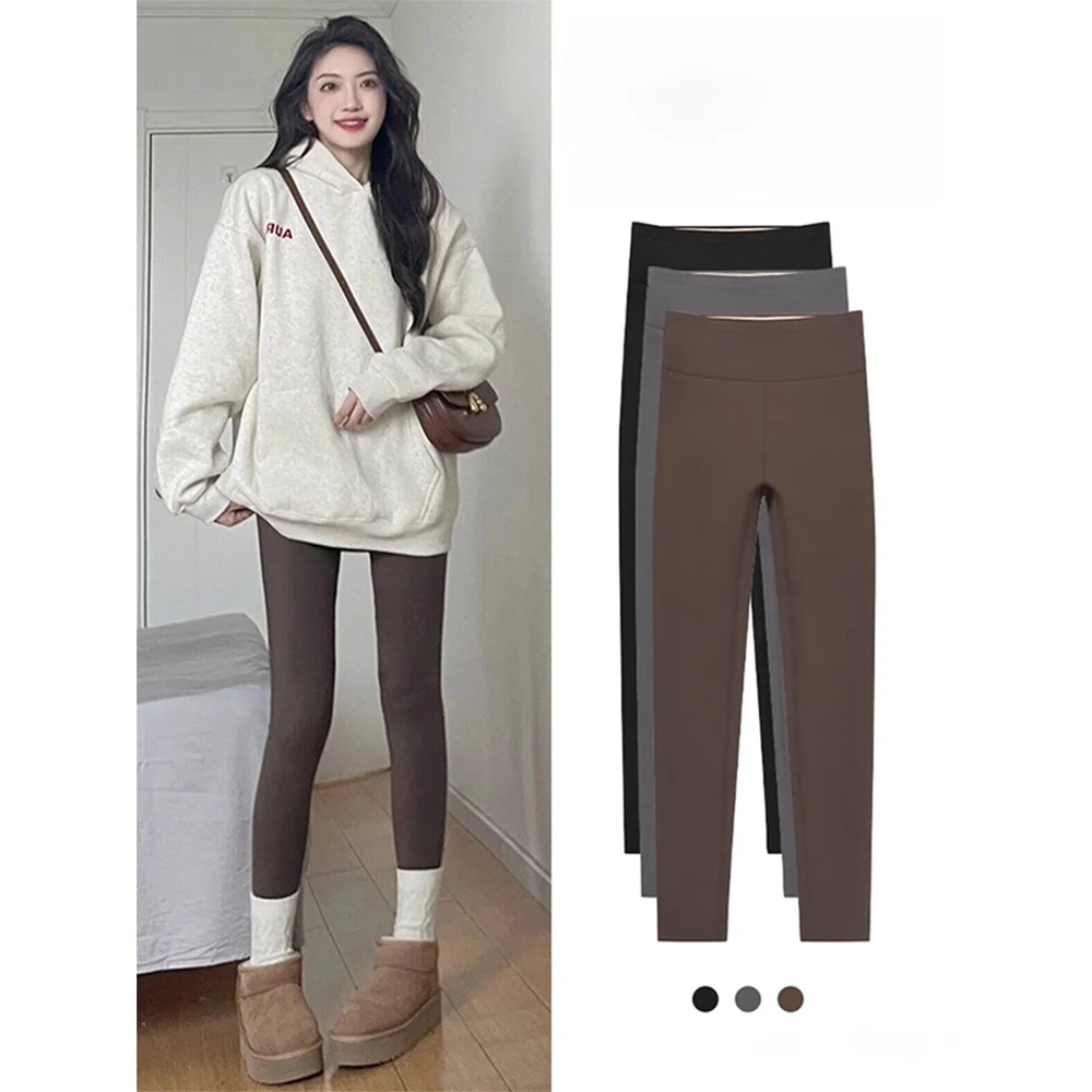 

Облегающие брюки для йоги с высокой талией на подкладке из ковчьей кожи, женские осенне-зимние новые верхняя одежда, подтягивающие живот...