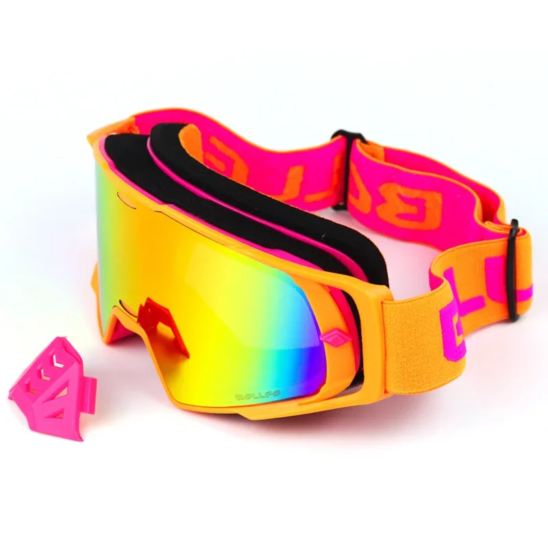 BOLLFO Motocross Goggles for Downhill Racing Motorcycle Glasses Protective MX Goggles Skiing Sunglasses Fluorescent Color
